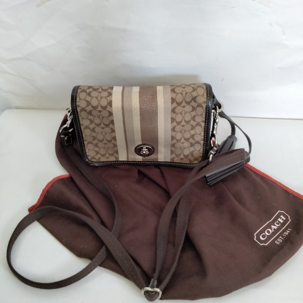 Coach Legacy Signature monogram Stripe Penny Crossbody Bag